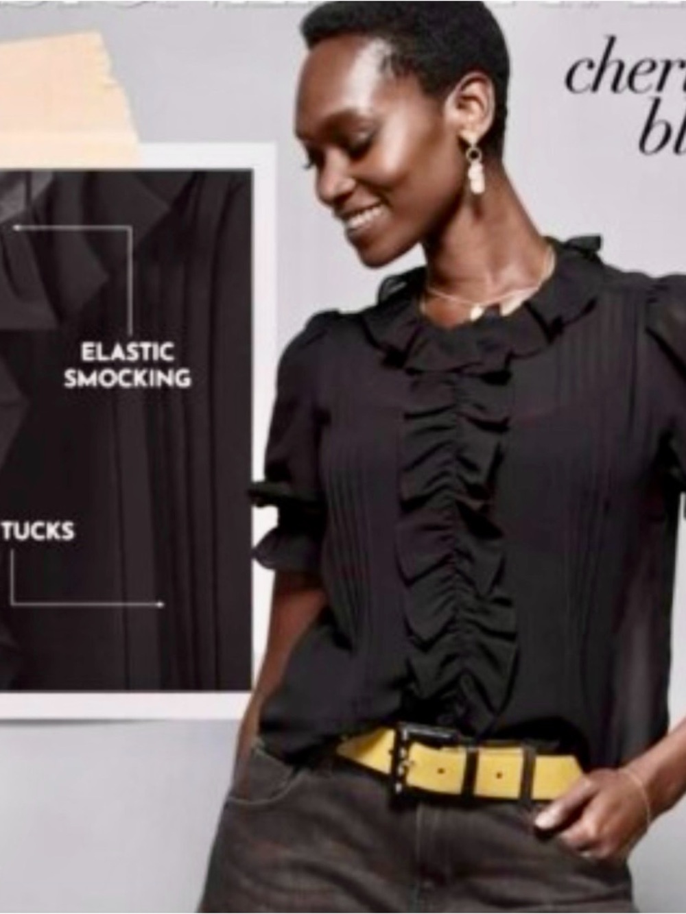 Cabi Cherish Black Ruffle V-Neck Blouse - Size Medium - Picture 3 of 3